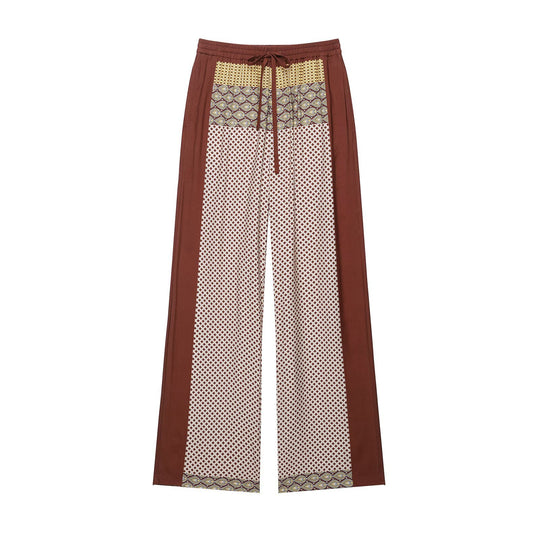 Damen Weite Palazzo‑Hose mit Print‑Einsätzen, Tunnelzugbund und Seitenpaspeln Nord Taschen