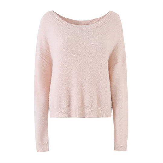 Damen Weicher Cropped-Pullover mit U-Boot-Ausschnitt und Oversize-Schultern Nord Taschen