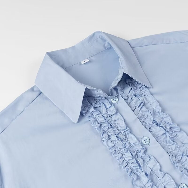 Damen Rüschen-Hemdbluse mit Kentkragen und lockerer Passform Nord Taschen
