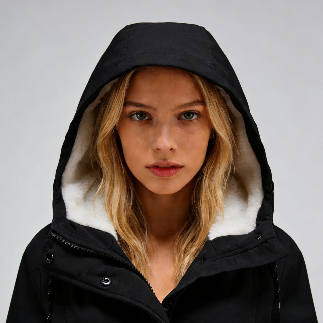 Damen Wasserabweisender Parka mit Teddyfutter, Kapuze und Taillierter Passform Nord Taschen