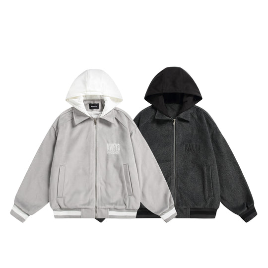Unisex Oversize Fleece-Bomberjacke mit Kontrastkapuze Nord Taschen
