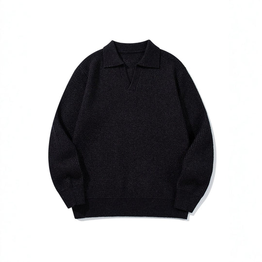 Herren Grobgestrickter Polokragen-Pullover mit V‑Ausschnitt und Rippenbündchen Nord Taschen