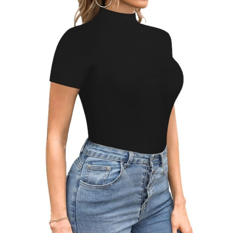 Damen Body mit kurzem Ärmel und hohem Kragen