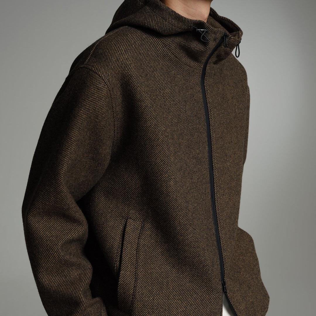Herren Kurze Wollmisch-Kapuzenjacke mit Reißverschluss und elastischem Saum Nord Taschen