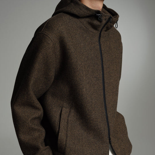 Herren Kurze Wollmisch-Kapuzenjacke mit Reißverschluss und elastischem Saum Nord Taschen