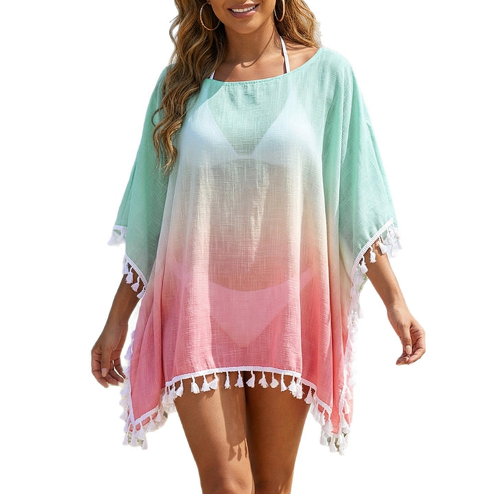 Damen lässiger Strandponcho mit fransigen Akzenten
