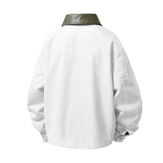 Herren leichte Oversize-Übergangsjacke mit Kontrastkragen aus Kunstleder und Zwei-Wege-Reißverschluss Nord Taschen