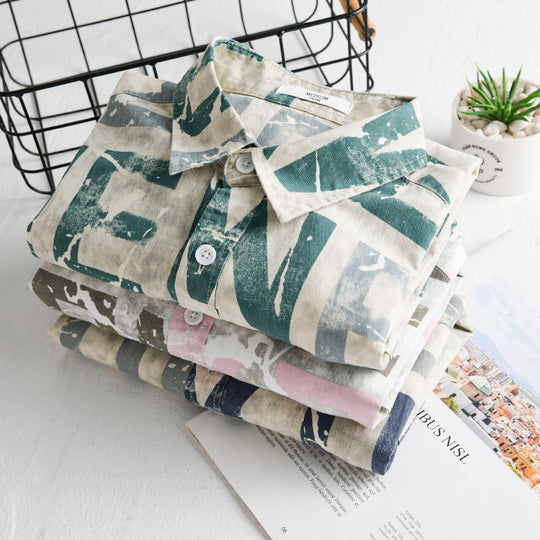 Herren Langarm-Hemdjacke mit großflächigem Typo‑Print aus Baumwollmix Nord Taschen