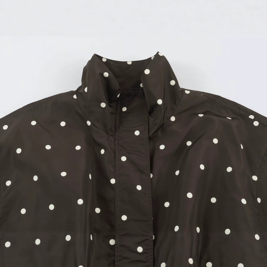Damen Oversize-Windbreaker mit Tupfen-Print, hohem Stehkragen und elastischem Saum Nord Taschen