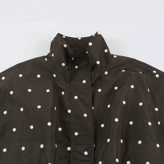 Damen Oversize-Windbreaker mit Tupfen-Print, hohem Stehkragen und elastischem Saum Nord Taschen