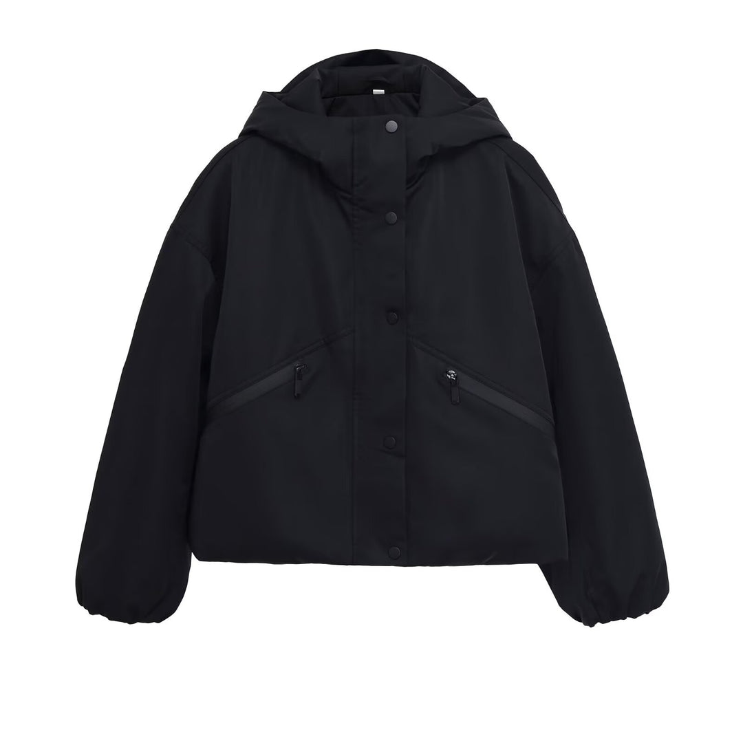 Damen Kurze boxy Funktionsjacke mit Kapuze, wattierter Isolierung und diagonalen Reißverschlusstaschen Nord Taschen