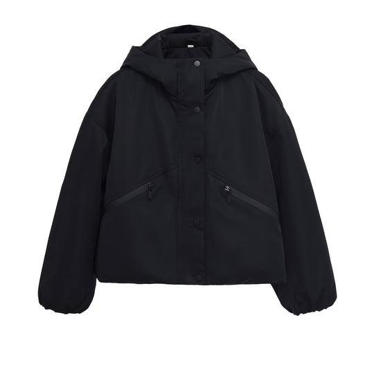 Damen Kurze boxy Funktionsjacke mit Kapuze, wattierter Isolierung und diagonalen Reißverschlusstaschen Nord Taschen