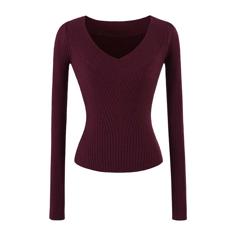 Damen Taillierter Rippstrick-Pullover mit V-Ausschnitt und formgebender Struktur Nord Taschen
