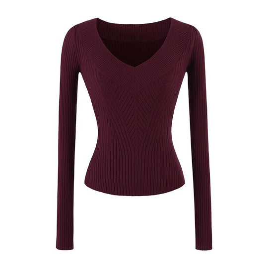 Damen Taillierter Rippstrick-Pullover mit V-Ausschnitt und formgebender Struktur Nord Taschen