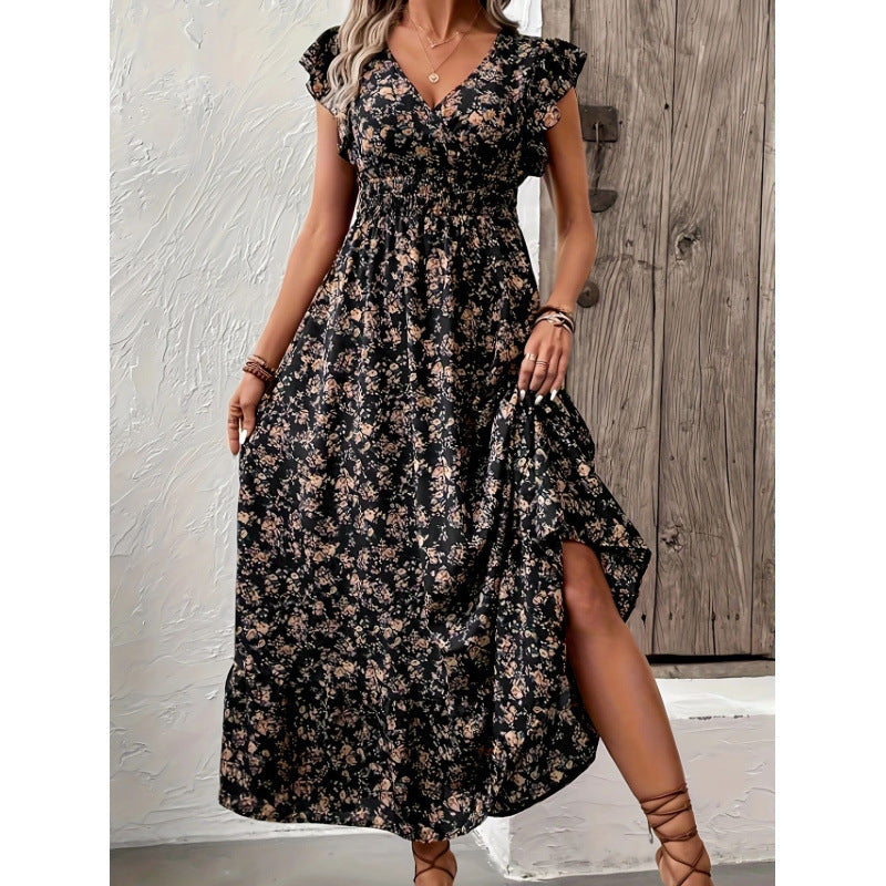 Damen Maxikleid mit floralem Design und voluminösen Ärmeln