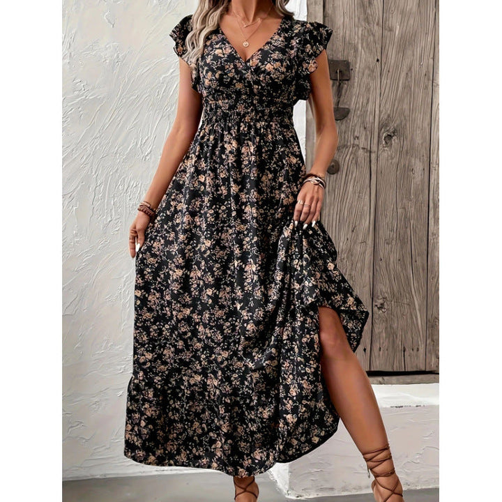 Damen Maxikleid mit floralem Design und voluminösen Ärmeln