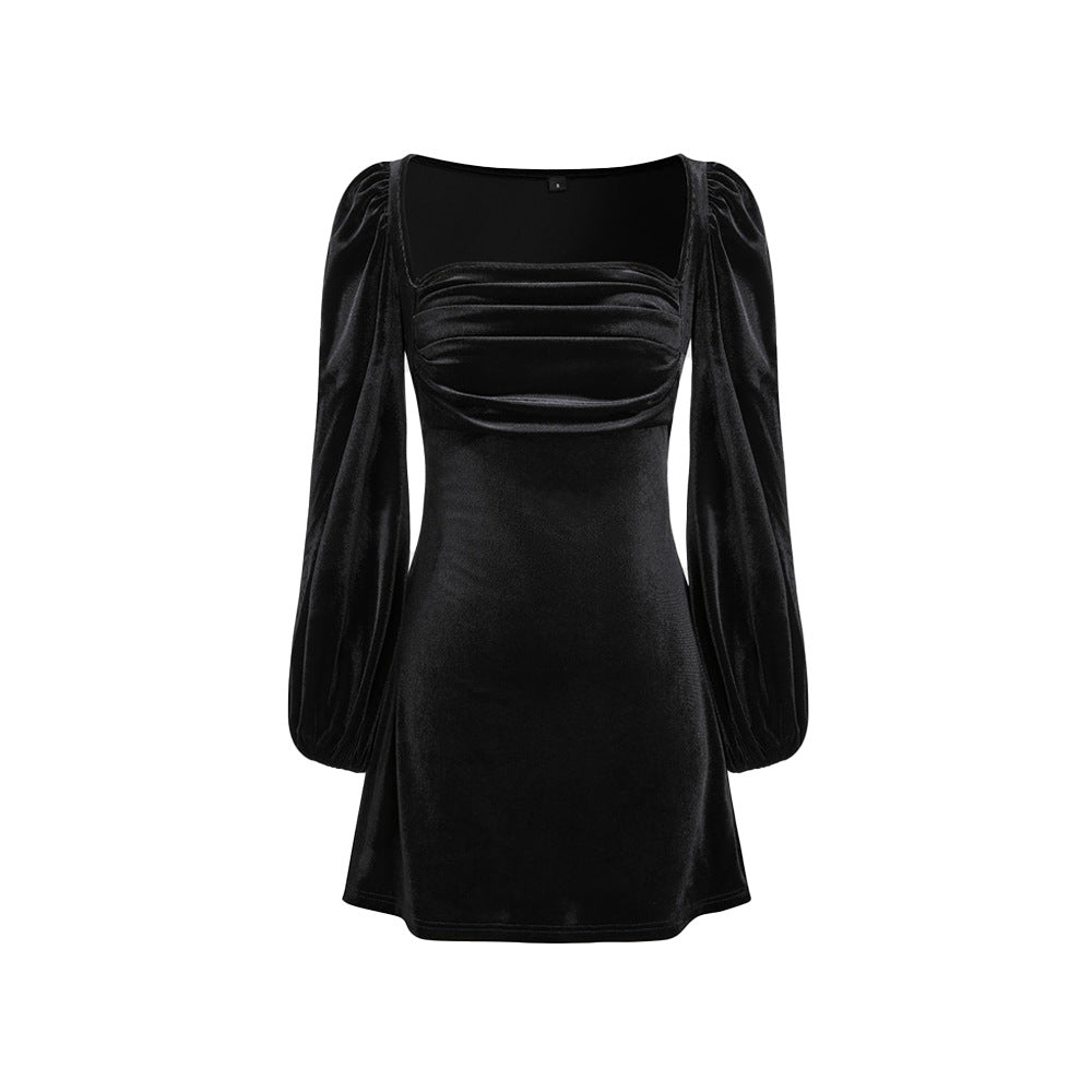 Damen Samt-Minikleid mit quadratischem Ausschnitt gerafftem Bustier und Ballonärmeln Nord Taschen