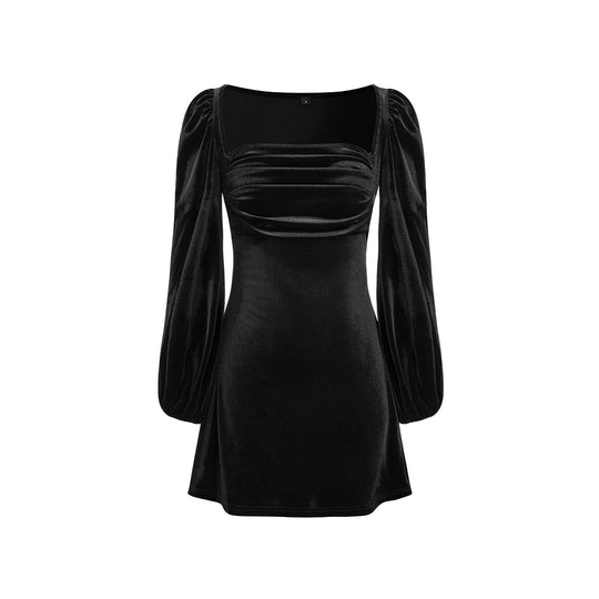 Damen Samt-Minikleid mit quadratischem Ausschnitt gerafftem Bustier und Ballonärmeln Nord Taschen