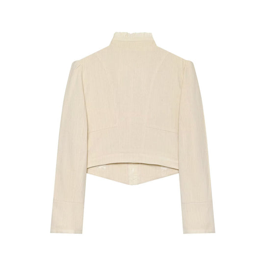 Damen Cropped Jacke mit Stehkragen, Rüschenblende und doppelreihiger Zierknopfleiste Nord Taschen