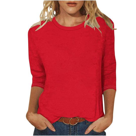 Damen nan lässiges 3/4-Arm Shirt mit Rundhalsausschnitt, lockerer Passform und seitlichen Schlitzen Nord Taschen
