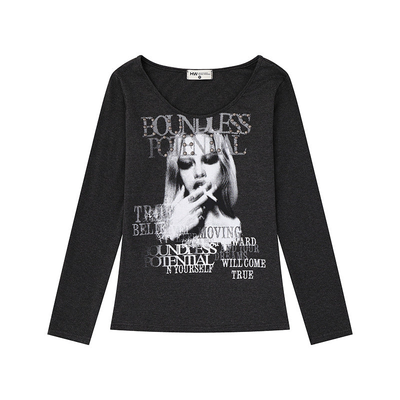 Damen Longsleeve-Shirt mit Fotoprint und Nietenapplikation Nord Taschen