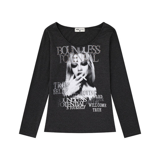 Damen Longsleeve-Shirt mit Fotoprint und Nietenapplikation Nord Taschen