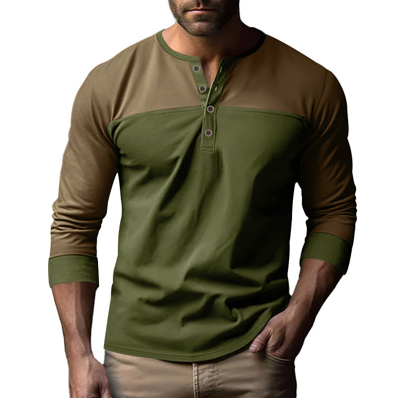 Herren Modernes Henley-Shirt mit Farbblock-Schulterpartie und Halbknopfleiste Nord Taschen