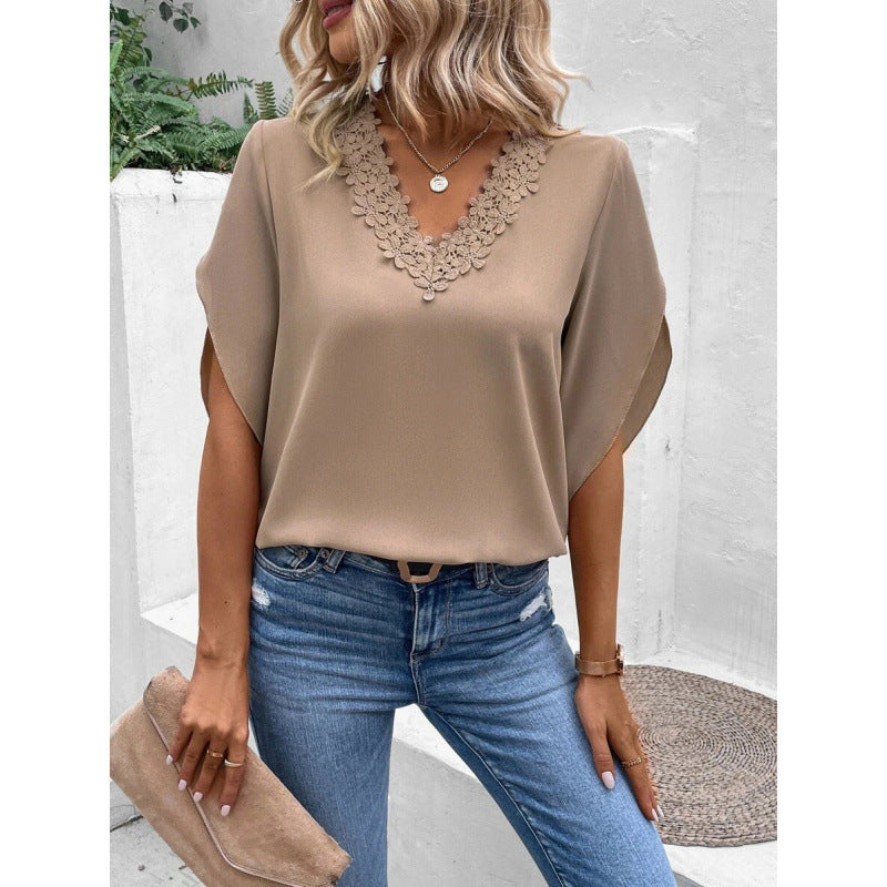 Damen elegante Bluse mit Spitzenverzierung Nord Taschen