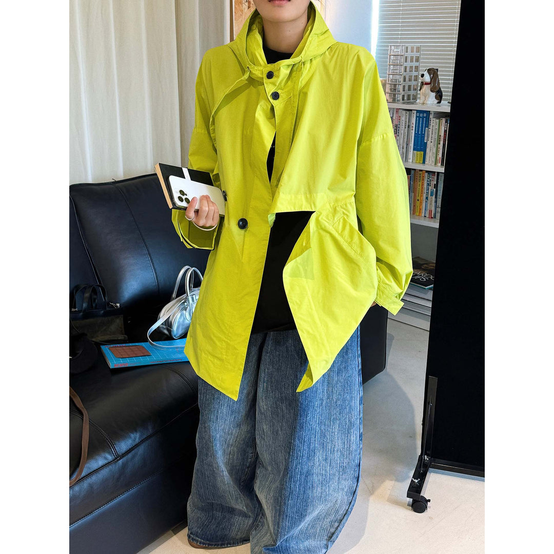 Damen Oversize-Regenparka mit Kapuze, hohem Stehkragen und verdeckter Knopfleiste Nord Taschen