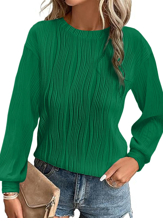 Damen Plissiertes Feinstrick-Longsleeve mit Rundhalsausschnitt Nord Taschen