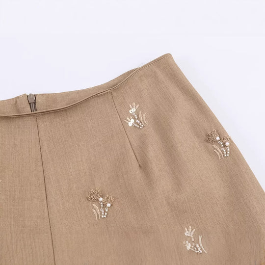 Damen Ärmelloser Weste-Blazer und Weite Stickhose Zweiteiler Nord Taschen