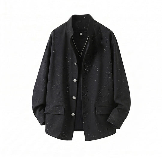 Herren Zweiteiliges Oversize-Lounge-Set mit gesprenkelter Übergangsjacke und weiter Bundfaltenhose Nord Taschen