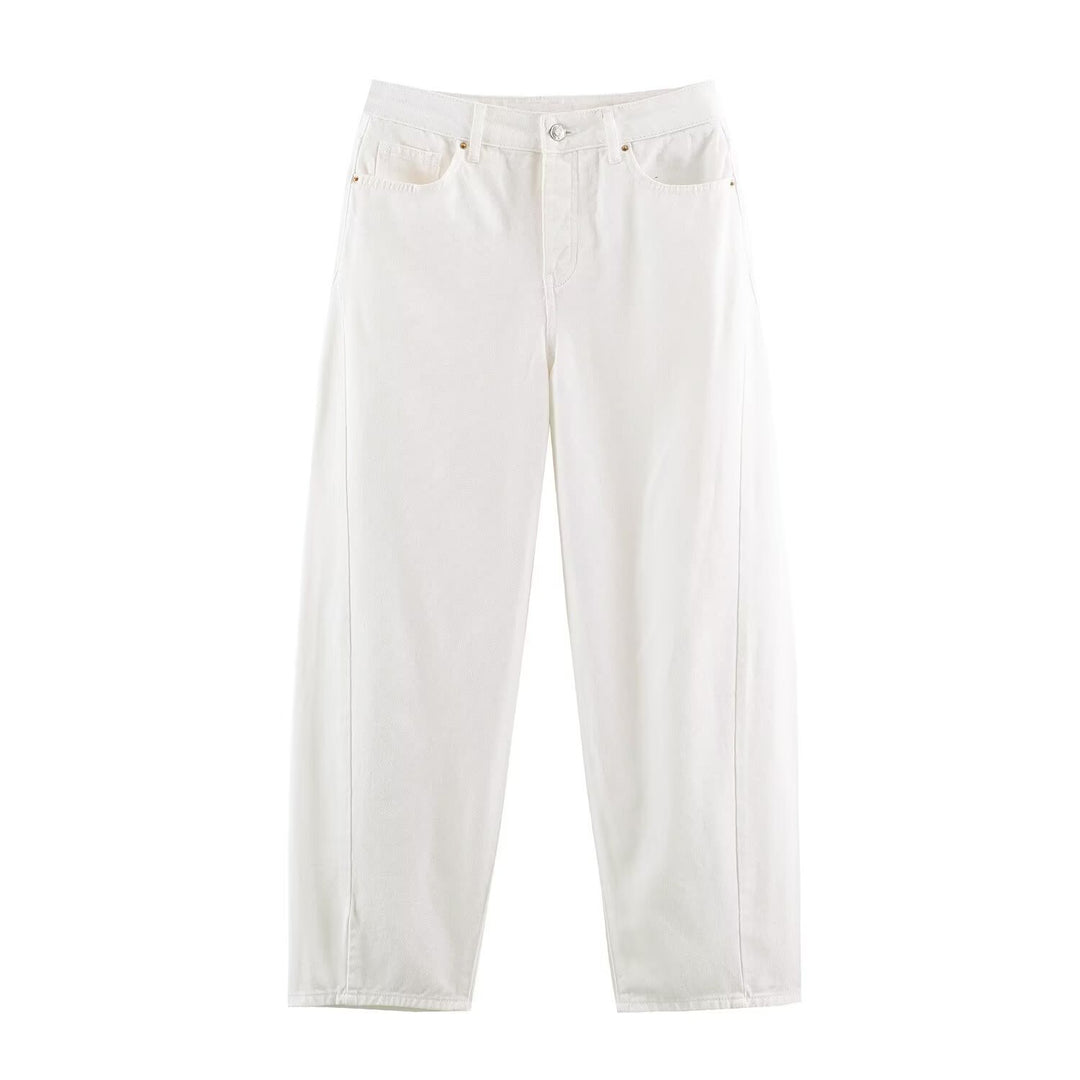Damen Hochtaillierte weite Jeans mit geradem Bein und Cropped-Länge Nord Taschen