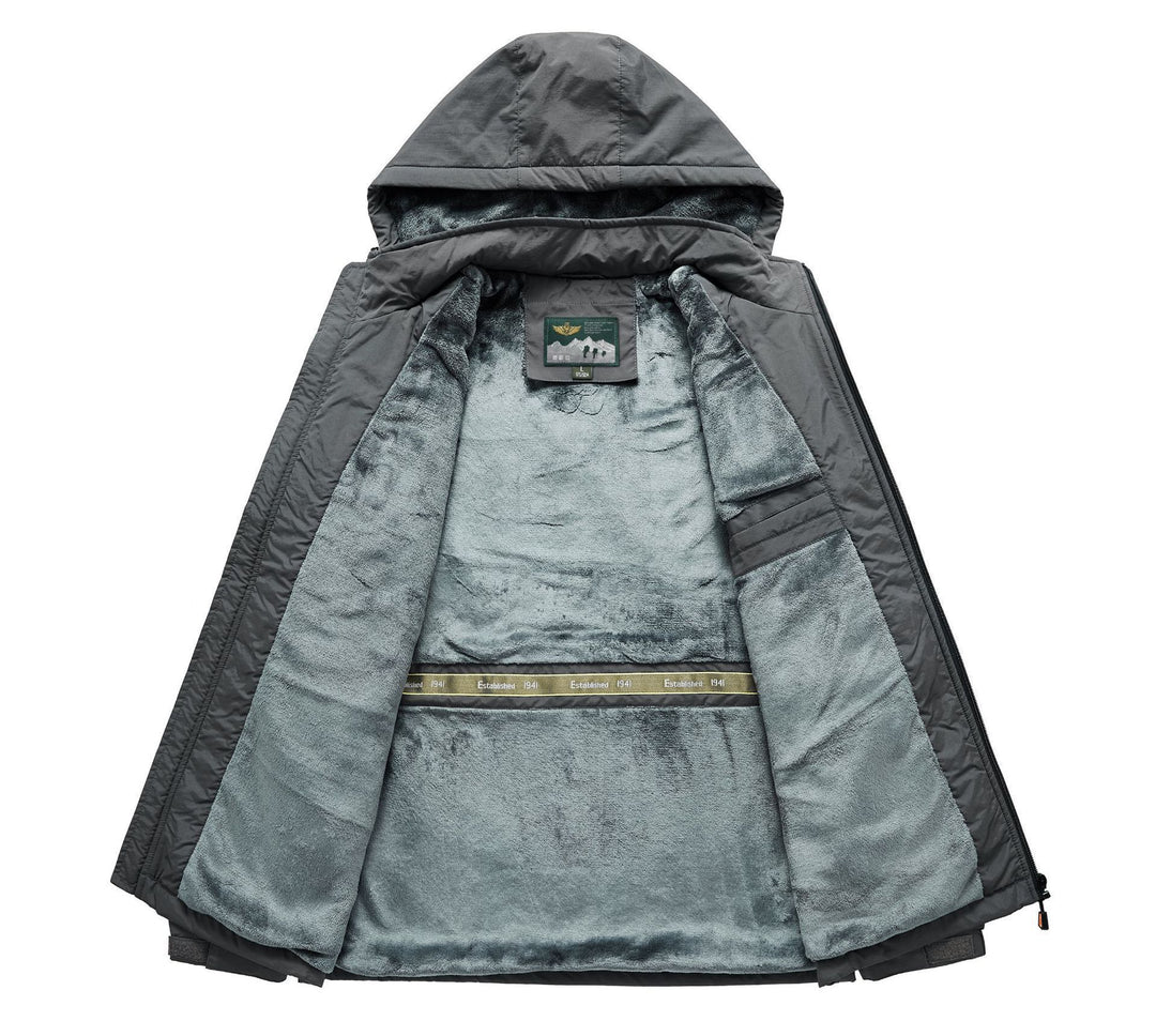 Herren technische Outdoor-Jacke mit wärmendem Teddyfleece-Innenfutter und verstellbarer Kapuze Nord Taschen