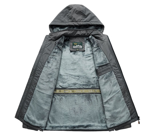 Herren technische Outdoor-Jacke mit wärmendem Teddyfleece-Innenfutter und verstellbarer Kapuze Nord Taschen