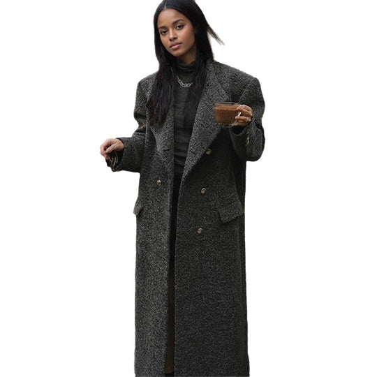 Damen Maxilanger Oversize-Wollmix-Mantel doppelreihig mit kastiger Silhouette und aufgesetzten Pattentaschen Nord Taschen