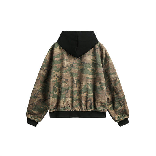 Herren Kurz geschnittener Oversize-Bomber im Layer-Look mit integrierter Kapuze und Camouflage-Jacquard Nord Taschen
