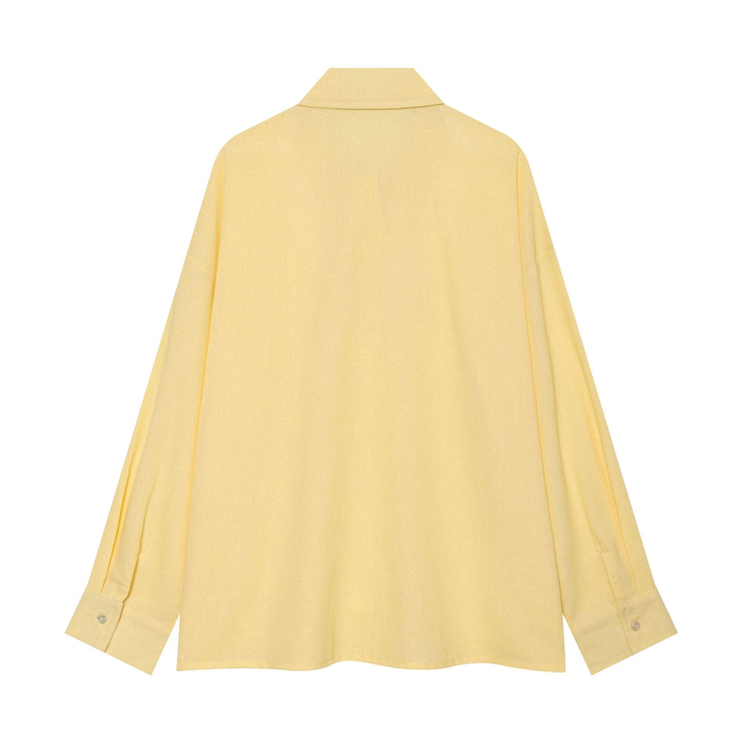 Damen Oversized Leinenoptik-Hemdbluse mit verdeckter Knopfleiste und Manschetten Nord Taschen