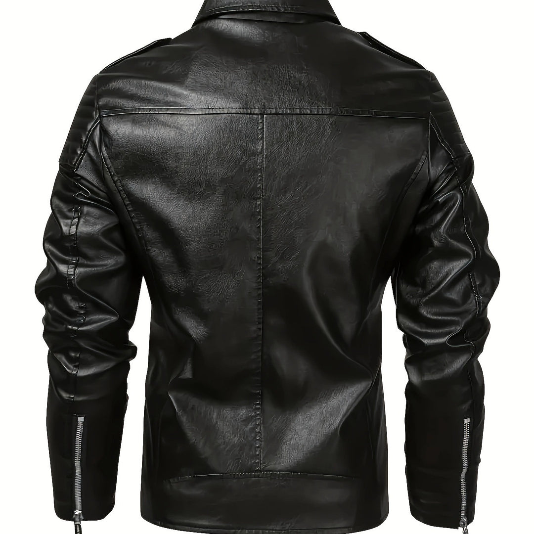 Herren Asymmetrische Bikerjacke aus Kunstleder mit gesteppten Schulterpaddings und Utility‑Taschen Nord Taschen