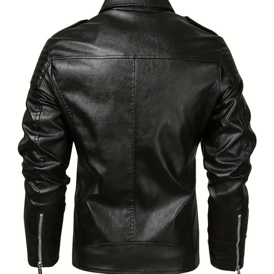 Herren Asymmetrische Bikerjacke aus Kunstleder mit gesteppten Schulterpaddings und Utility‑Taschen Nord Taschen