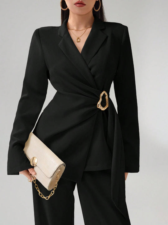 Damen Elegantes Blazer-Kostüm mit Taillengürtel Nord Taschen