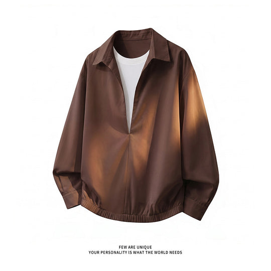 Damen Oversize-Bluse mit tiefem V-Ausschnitt, Hemdkragen und elastischem Saum Nord Taschen
