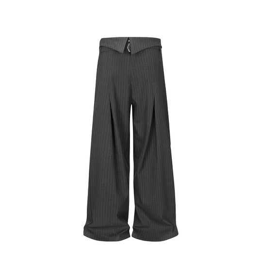 Damen Weite Bundfaltenhose mit Hemdkragen-Bund und Zierknöpfen Nord Taschen