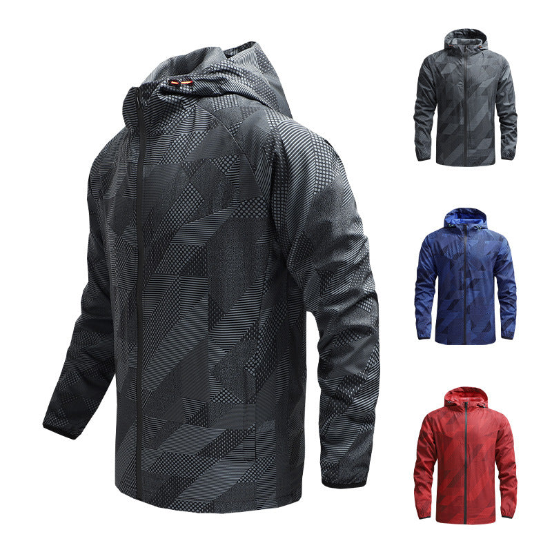 Herren Ultraleichte atmungsaktive Windjacke mit Kapuze und reflektierendem Geometrie-Print Nord Taschen