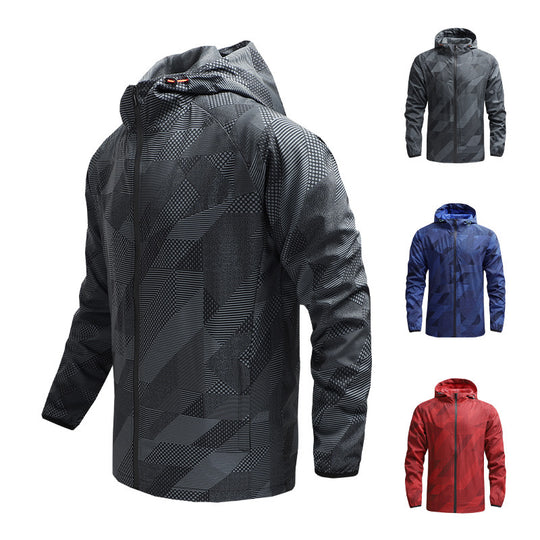 Herren Ultraleichte atmungsaktive Windjacke mit Kapuze und reflektierendem Geometrie-Print Nord Taschen