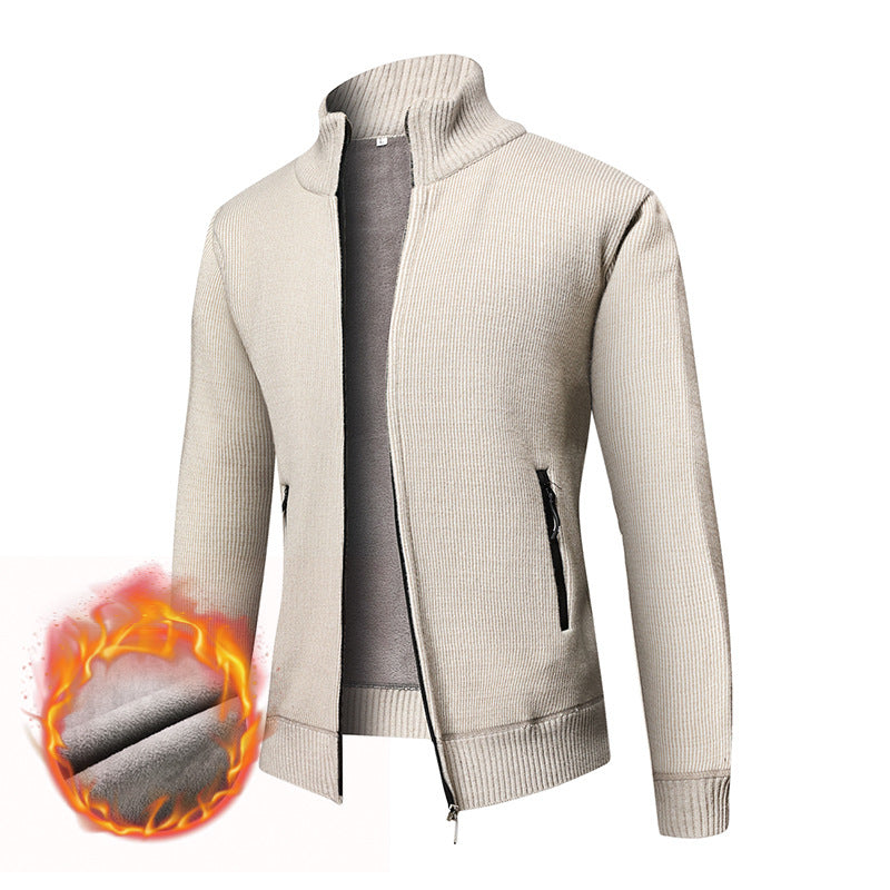Herren Thermogefütterte Strickjacke mit Stehkragen und Mikrofleece-Innenfutter Nord Taschen