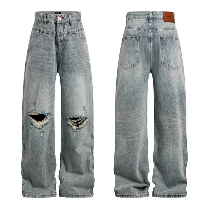 Damen Weite hochgeschnittene Palazzo-Jeans mit Destroyed-Kniepartie Nord Taschen