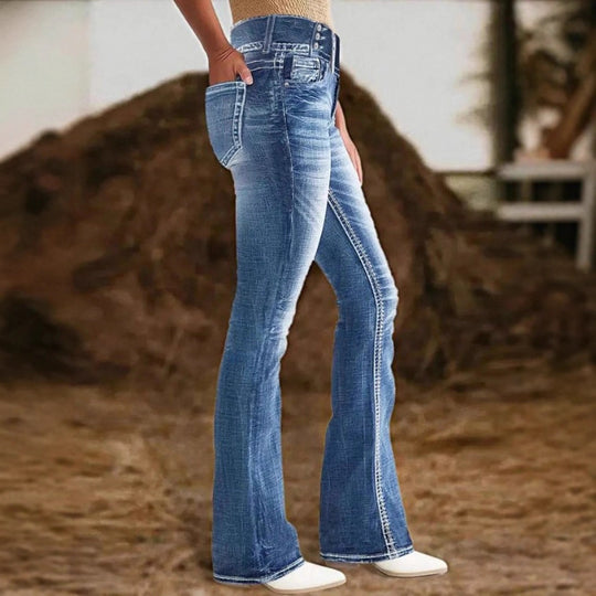 Damen High-Waist Bootcut-Jeans mit sculptender Nahtführung und leichtem Vintage-Finish Nord Taschen