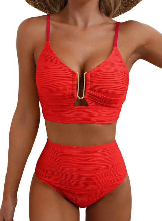 Damen Hochgeschnittener Bikini mit Raffungen