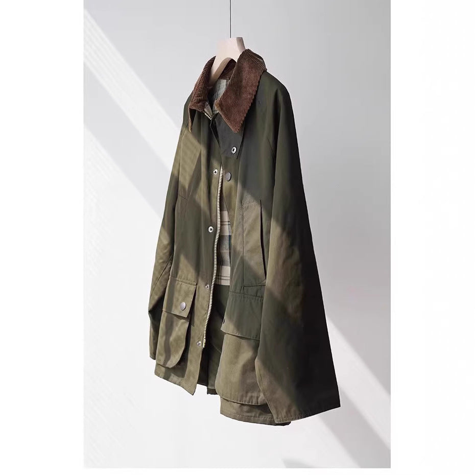 Damen wasserabweisende Oversize-Fieldjacke mit Cordkragen und aufgesetzten Pattentaschen Nord Taschen
